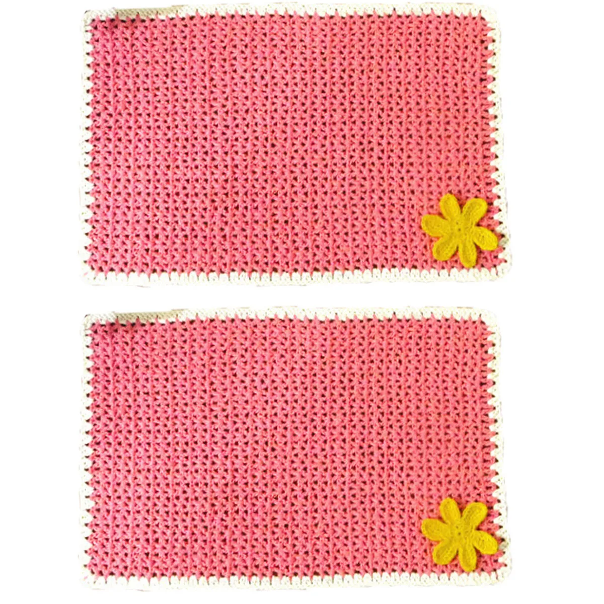 

BomHCS 2PC Rectangular Doilies Kitchen Table Mats Handmade Crochet Flower Dishes Clean Base