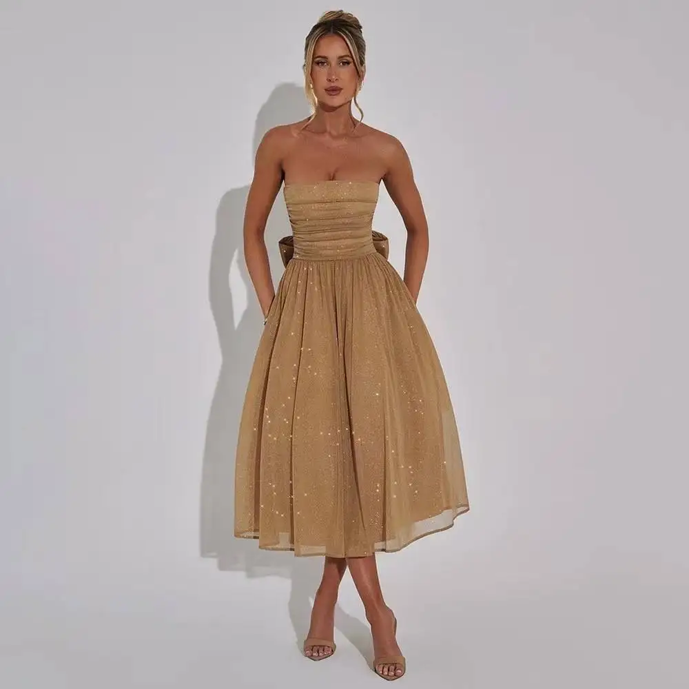 مثير Svel الترتر التفاف الدكتور سليم صالح طويل Sve الربيع الصيف ميدي الدكتور ألياف البوليستر العادية Sve واحد الكتف د... #4