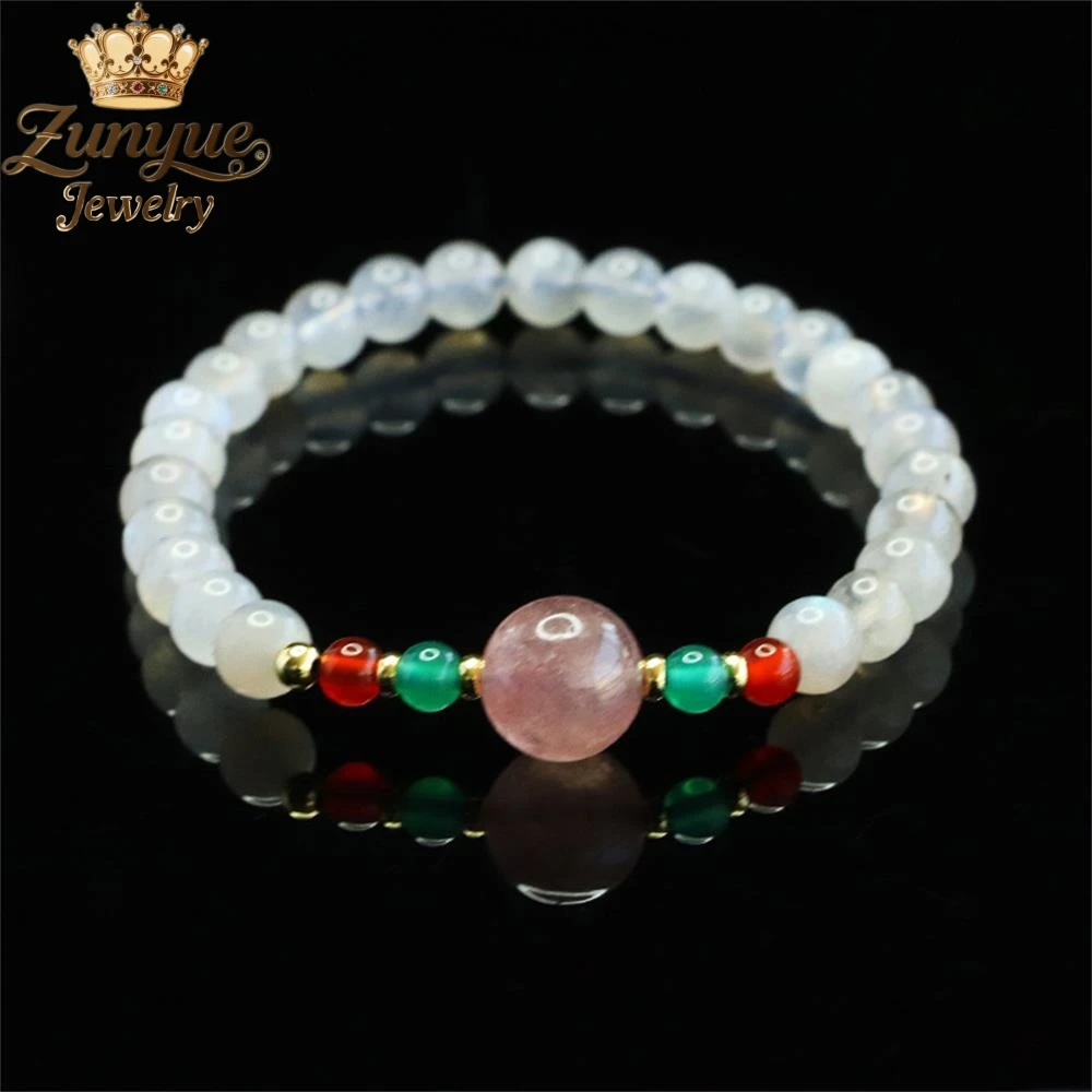 

Natural Gray Moonstone Strawberry Crystal Agate Bracelet Luxury Quality Fashion Jewelry Exquisite Elegant Popular Charms Young