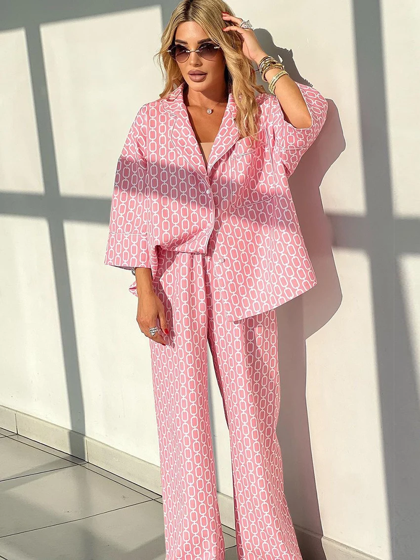 Marthaqiqi Fashion Printing Female Nightwear Suit Sexy Turn-Down Collar Nightgowns Long Sleeve Pajamas Pants Women Sleepwear Set