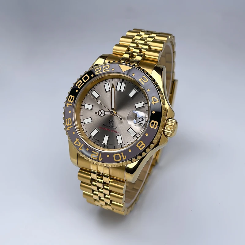 NH35 Full Gold 40MM YM Two-Way Rotating Bezel Ceramic Bezel Jubile Strap Sapphire Glass Men's Mechanical High-End Wristwatch