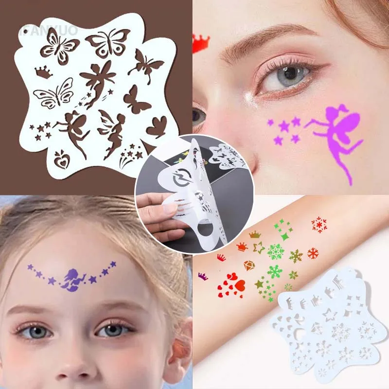 8Pcs/Set Stencils For Body Art Painting Face Stamps Temporary Tattoos Reusable Stencils for Adults Children Party Makeup Tools