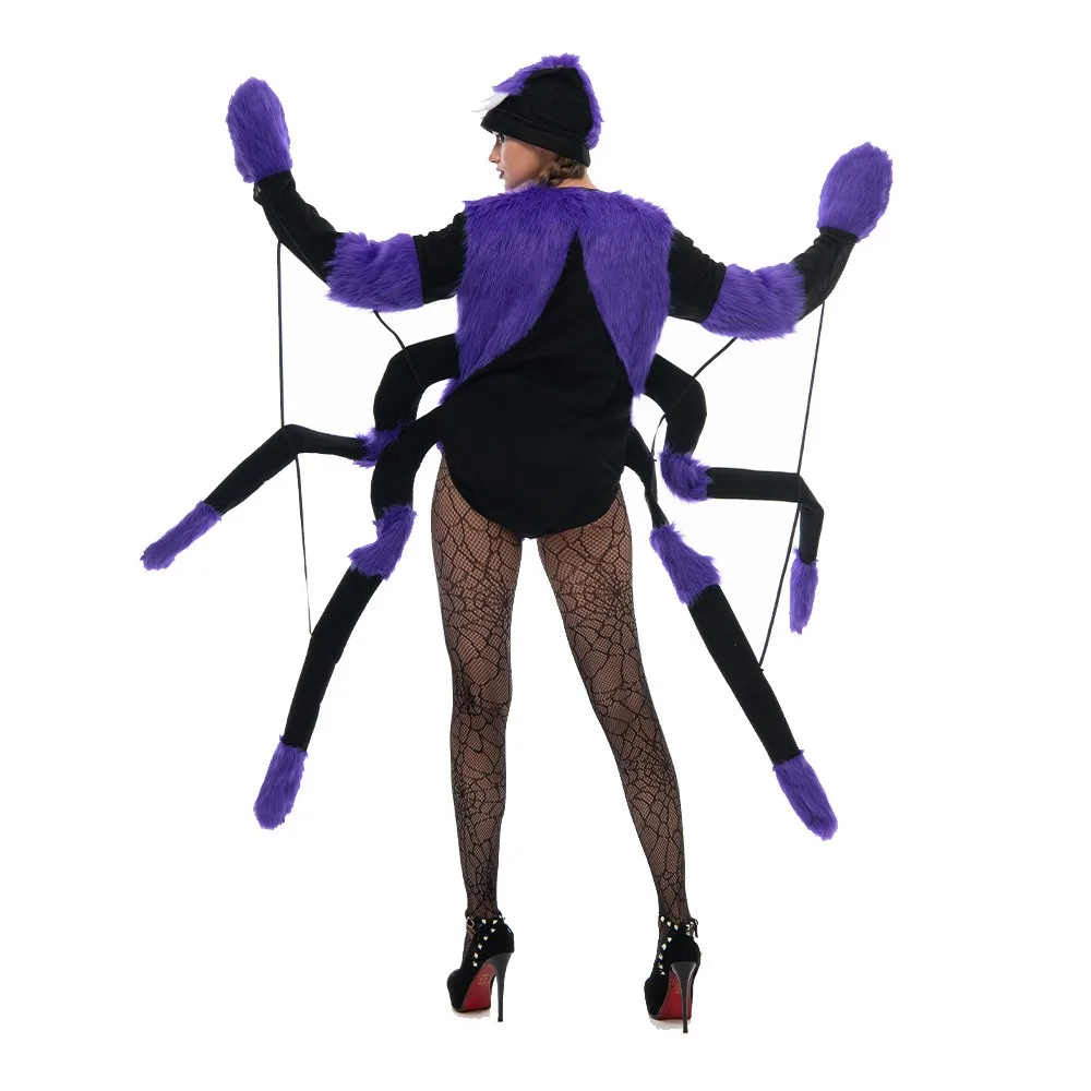 Halloween Lila Knotenfüßiger Spinnen-Insekten-Horror-Kostüm Flauschiger Tier-Reißverschluss-Bodysuit für Bar-Party, Bühnenauftritt, Cosplay-Requisite – Detail 2