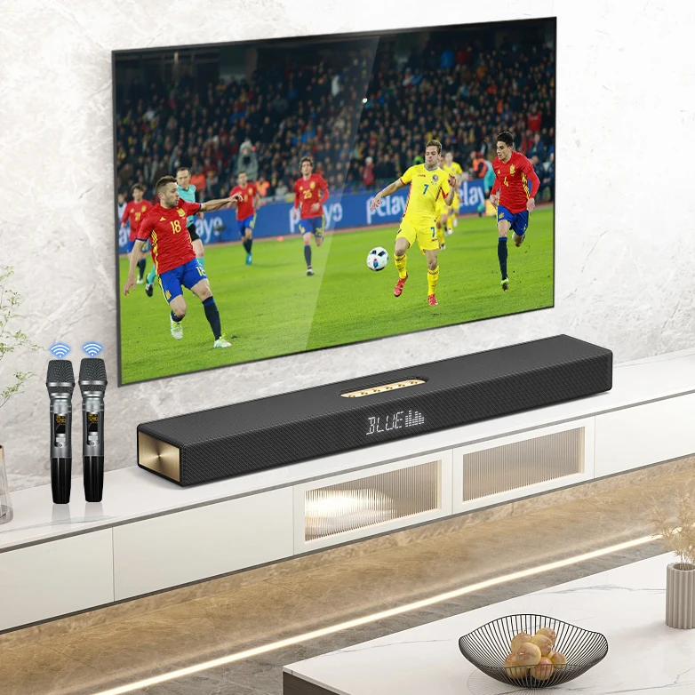 Sound Bar For TV/PC/Gaming, Surround Sound System, 100W TV Speaker Soundbar With Wireless Microphones/Optical/Coaxial/AUX/USB