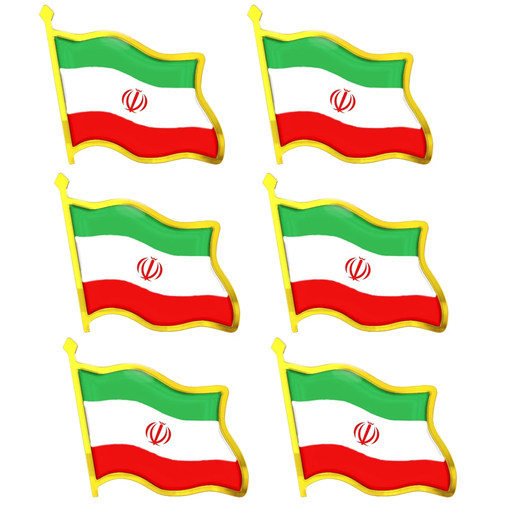 YILUOCD 6PCS Iran Persia Flag Lapel Pins Bulk Metal Persian Iranian Sun Flag Brooches Set Souvenir Series Gifts