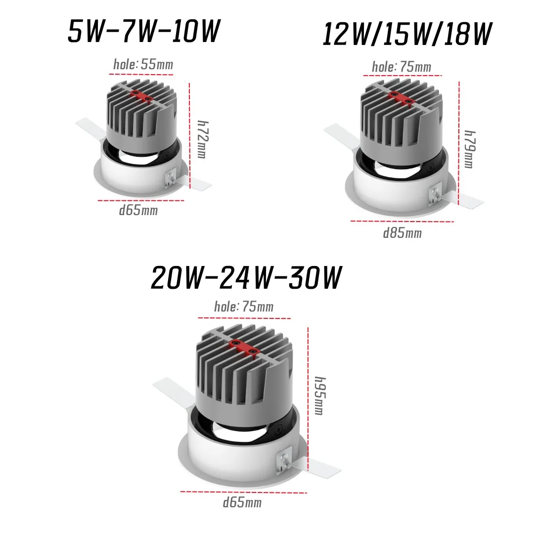 눈부심 방지 매입형 COB 스포트라이트, LED 다운라이트 천장 램프, 실내 조명, 5W, 7W, 10W, 12W, 15W, 18W, 20W, 24W, AC110V220V