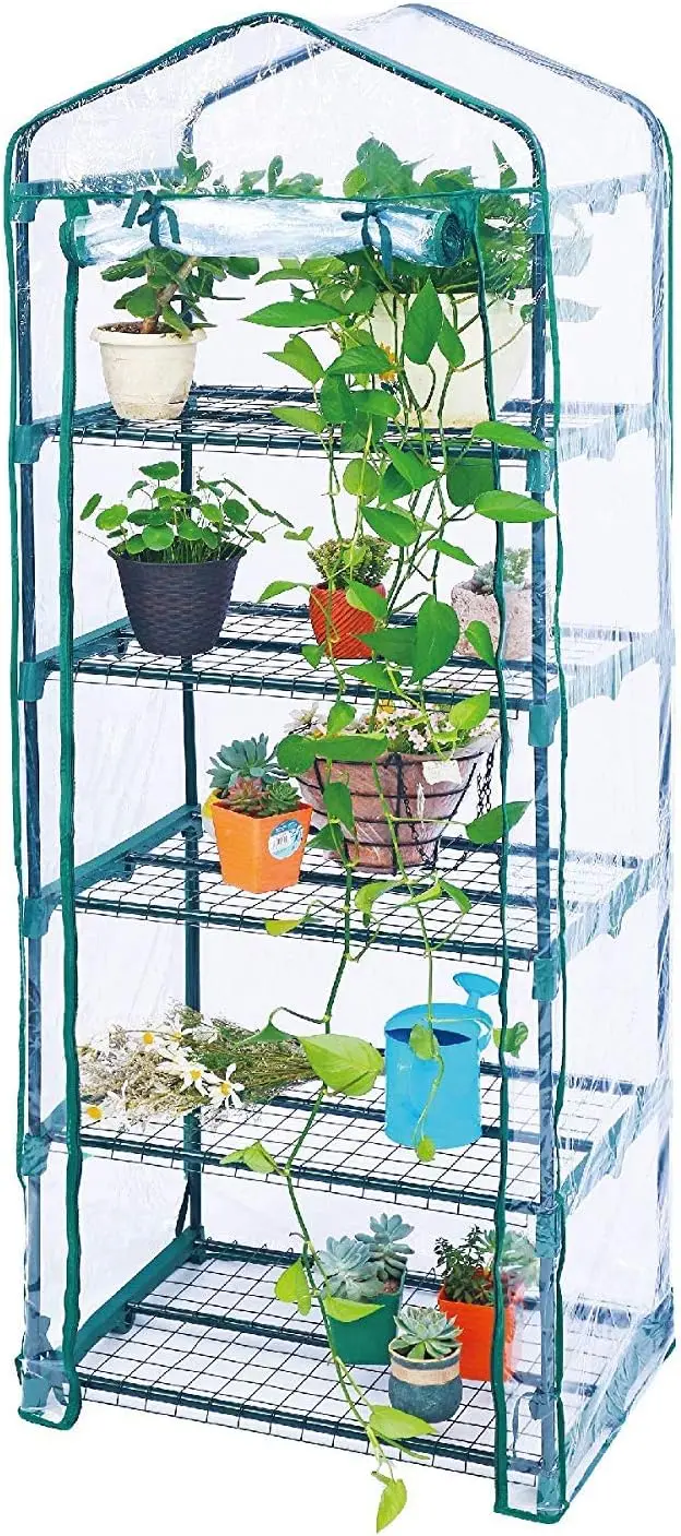 

Garden 4/5 Tier Mini Greenhouse - 75'' H x 27'' L x 19'' W - Sturdy Portable Gardening Shelves with PVC Cover - Indoor & Outdoor