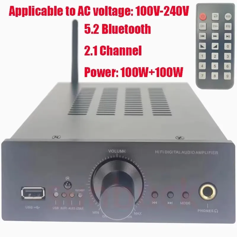 SUNBUCK 100W+100W 2.1 TPA3221 Digit Power Amplifier 5.2 Bluetooth Lossless play Desktop Hifi Audio Amp Subwoofer Headphone Amp