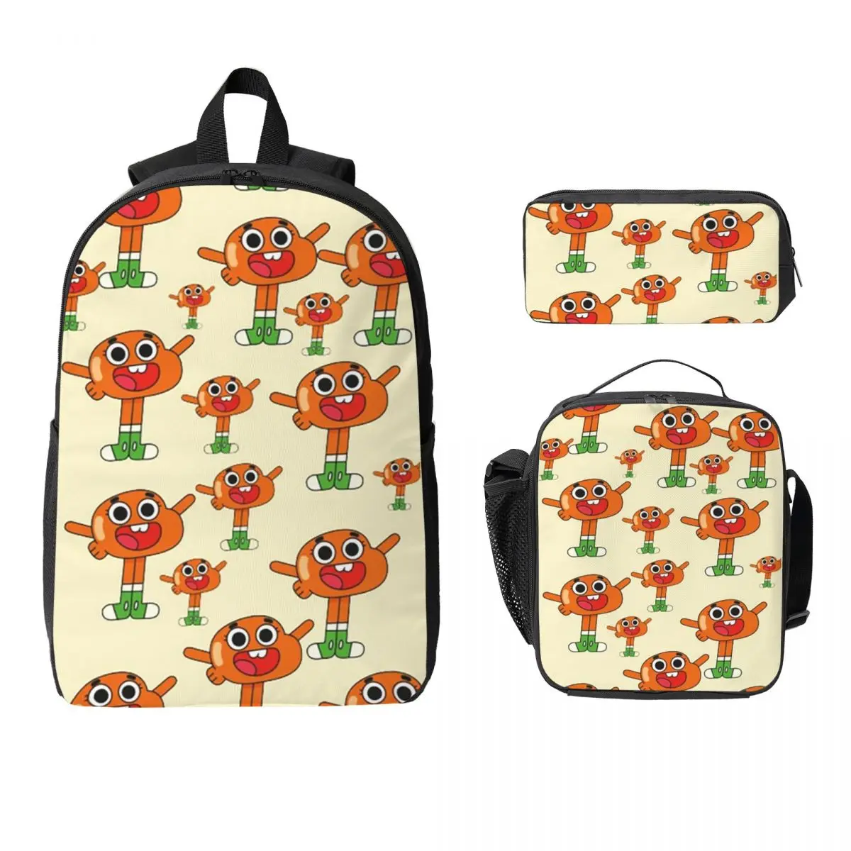 

The Amazing World Of Gumball Cartoon Backpack Student Boys Girls BookBag School Bag 3ps Insulated Lunch Bag Pencil Case
