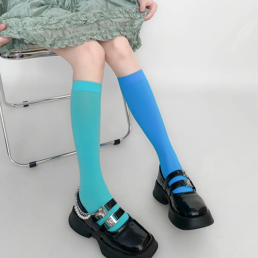 Kave Girls Summer Thin Personalized Versatile Velvet Candy Knee Length Socks Colorful Japanese Y2K Style Calf Socks for Women