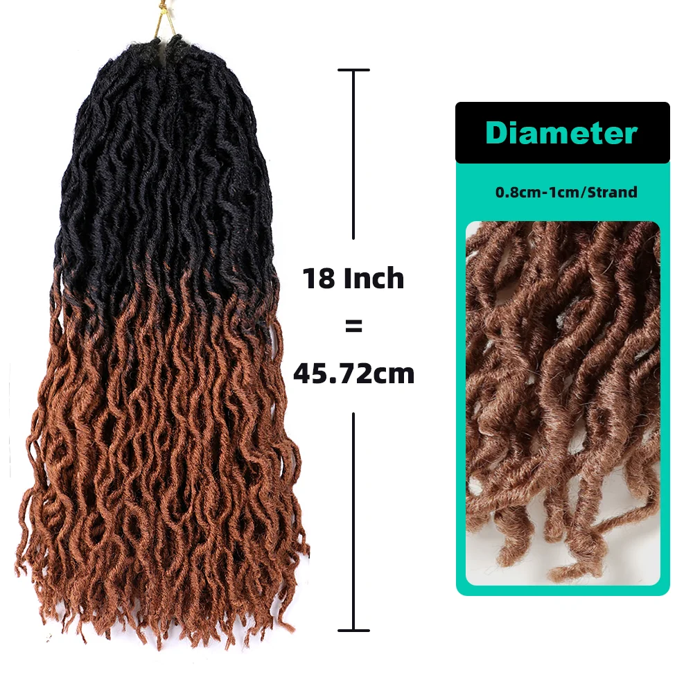 Gypsy Locs Deusa sintética Faux Locs Crochet cabelo, tranças macias, trança torção encaracolado, Dreadlocks africanos, 18"