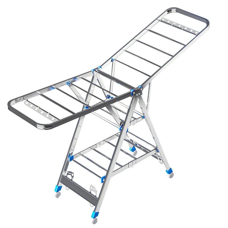 Thickened Stainless Steel Floor Folding Clothes Rack Indoor Balcony Laundry Drying Stand Home Use