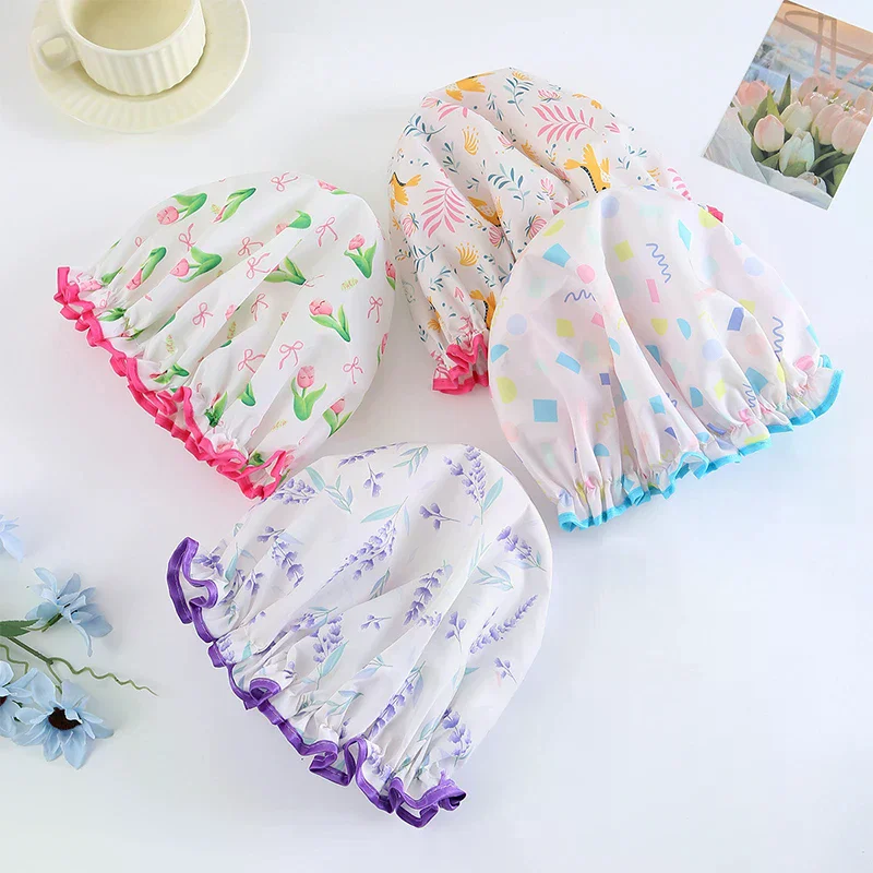 

Flower Pattern Double Layer Shower Cap Waterproof Reusable Printed Bath Hair Bonnet For Women Ladies Spa Salon Home Travel Use