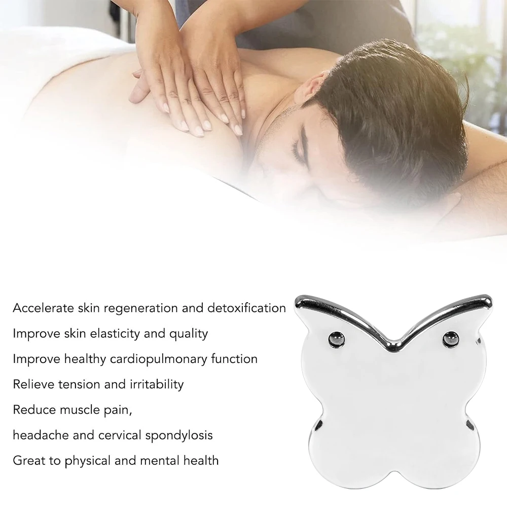 Gua Sha-herramientas faciales de acero inoxidable para cara, masajeador de Metal para apretar la piel, herramienta de belleza Guasha para cuerpo, ojo y cuello, mariposa