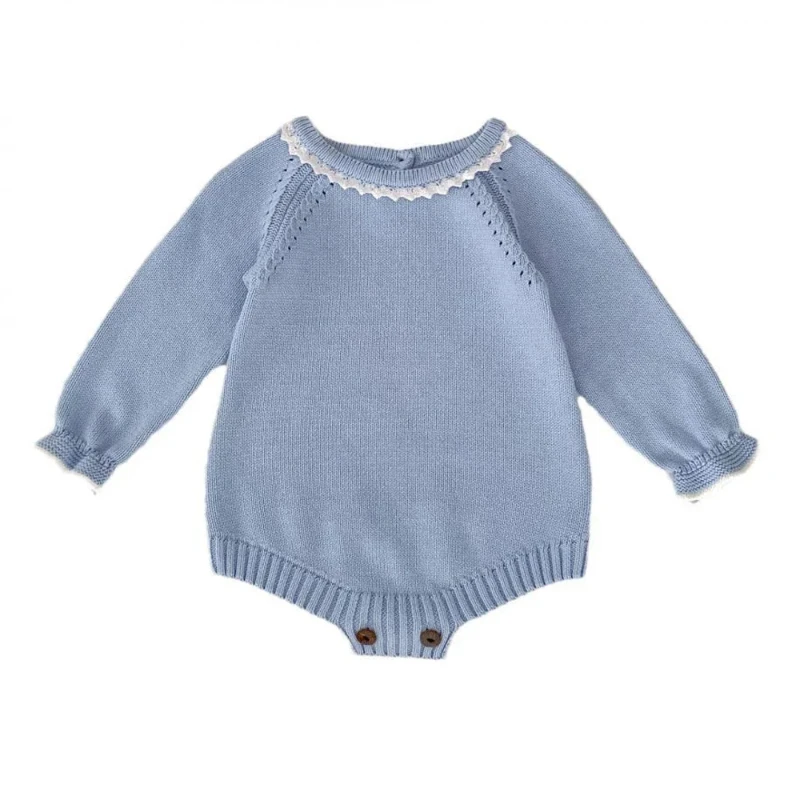 Newborns Knitting Bodysuit Children Jumpsuit Girls Baby Romper SetsClothes Kid Sweaters Blue Knitted Hat Toddlers Spring Autumn