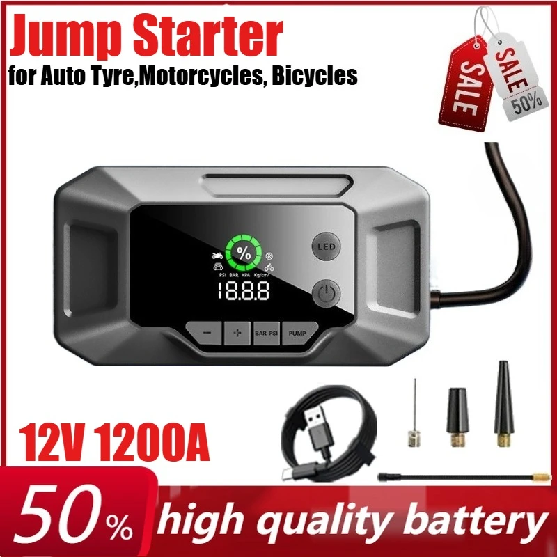 

12V 6000mAh Portable Car Battery Jump Starter Battery with Air Compressor Portable for Auto Tyre,Motorcycles,Bicycles Power Bank