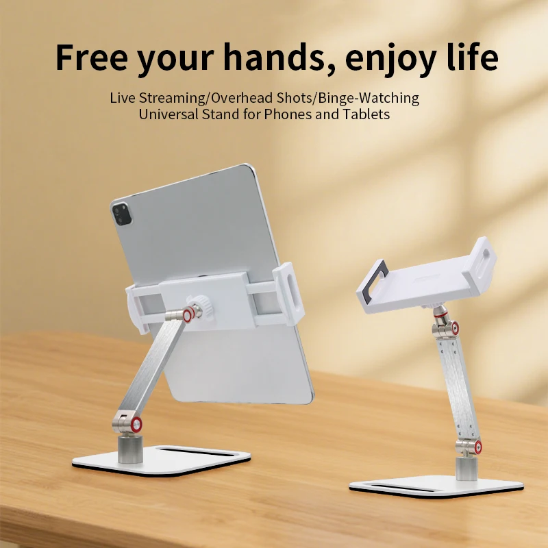 Regulowane, składane, obrotowe uchwyty do telefonów i tabletów, metalowe stojaki, uchwyty na telefony komórkowe do użytku na stole.