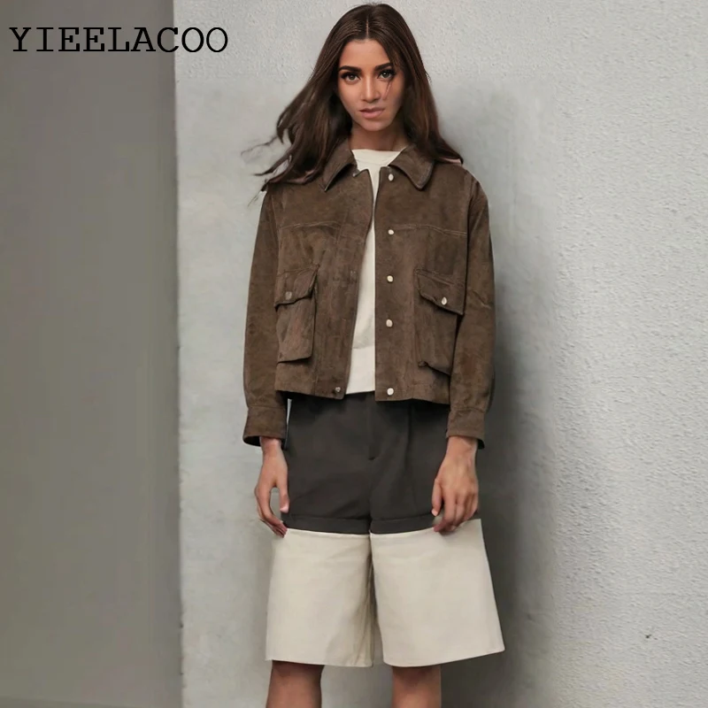 

Коричневая женская куртка с воротником из искусственной кожи, цельное весенне-осеннее пальто, классическое Модно, повседневное, универсальное, куртка