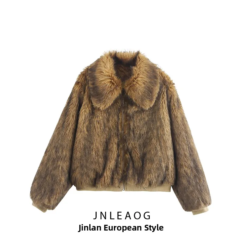 Modny, uniwersalny płaszcz ze sztucznego futra JNLEAOG, damski, casualowy, designerski, jesienny nowy model, długi, styl uliczny.