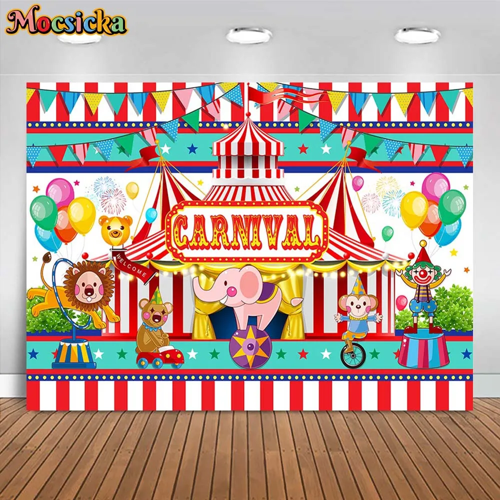 Mocsicka Circus Kids Birthday Background Carnival Animals Clown Child Party Decor Baby Shower Backdrop Banner Photo Studio Props