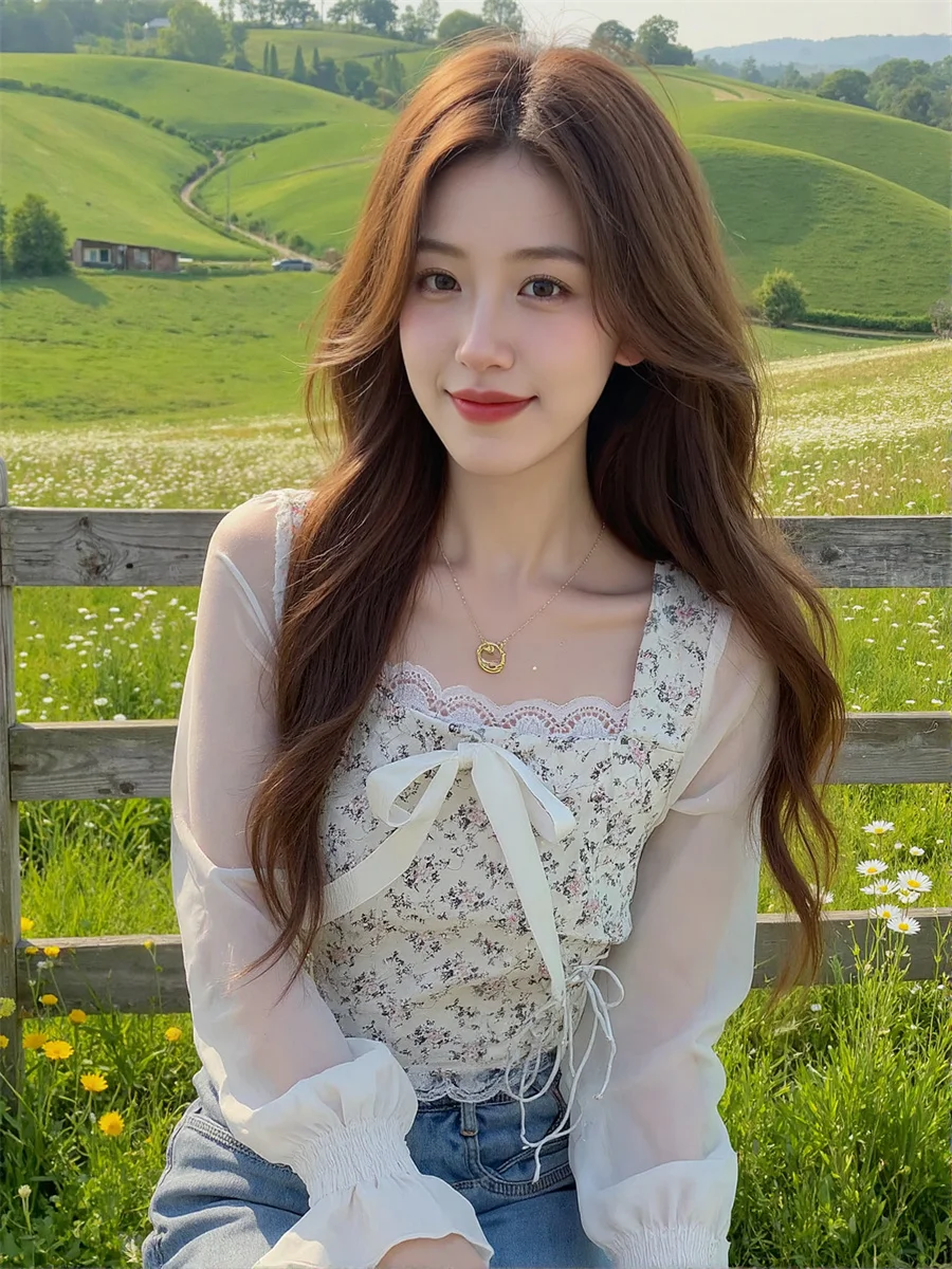 Blusas de verão femininas árvore comestível fungo algodão estilo coreano elegante feminino manga longa chiffon túnica roupas vintage branco