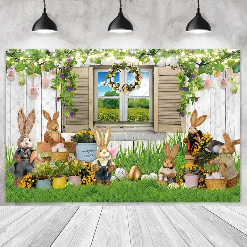 Rabbit Easter Eggs Party Backdrops Children Kids Birthday Photography Cake Smash Spring Background Photo Shoot Studio