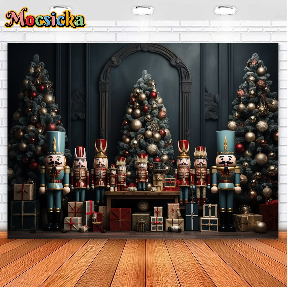 Mocsicka Christmas Photography Background Winter Toy Soldiers Xmas Tree Holiday Party Family Photo Backdrops Studio Props
