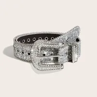 Rhinestone Star Leather Belt 3.8cm Y2k Bling Sequin Punk Designer Belts Fashion Waistband Jeans Pants Decor Belt for Women Men