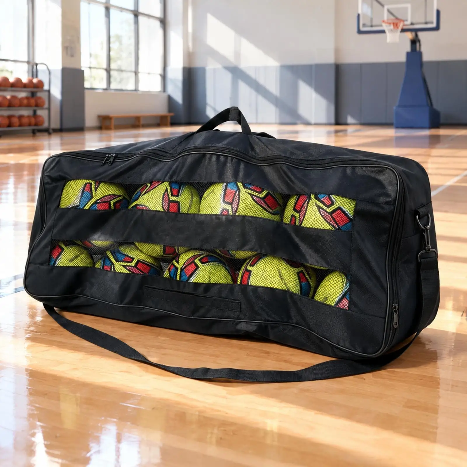Practical Sports Ball Storage Bag with Large Capacity PVC Build and Comfortable Carry Options for Practice Sessions