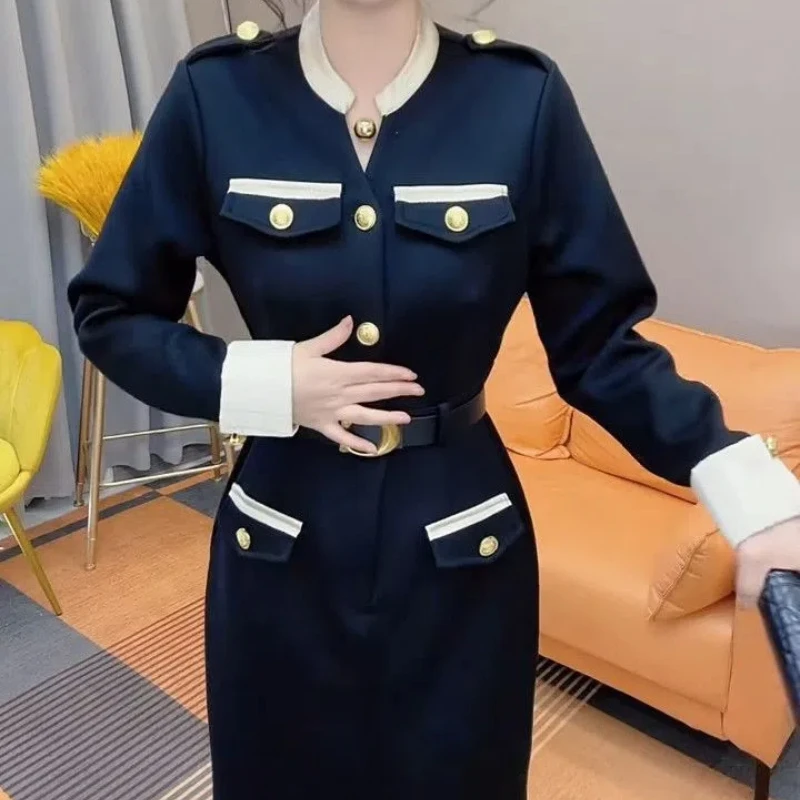 Large Size Small Fragrant Style Long Sleeved Women\'s Autumn and Winter New Fashion Style Slimming and Thickening Base Dresses