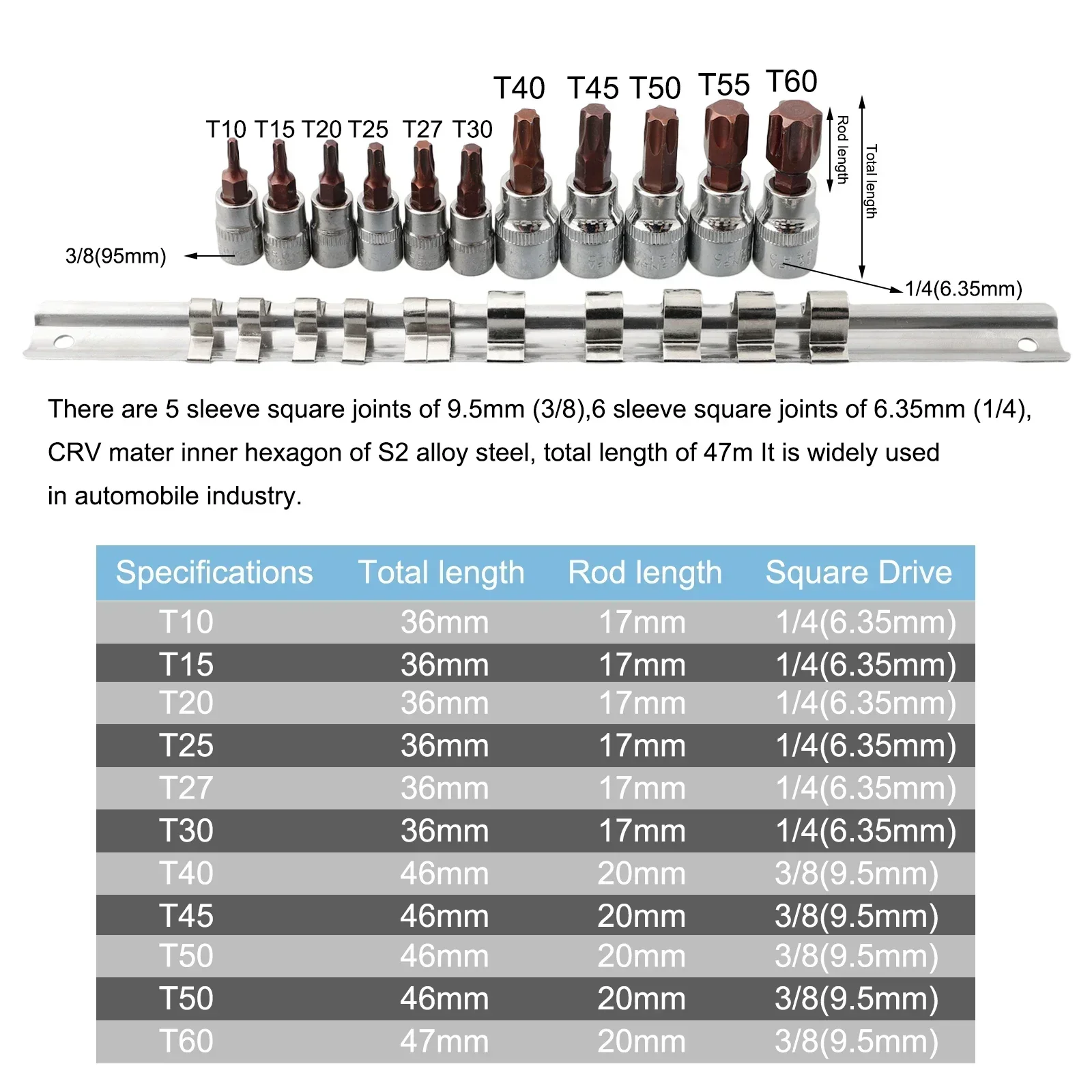 

High Quality Socket Bits Chrome Vanadium Steel Electric Screwdriver Hand Tool Precision Screwdriver Torx Bit Set