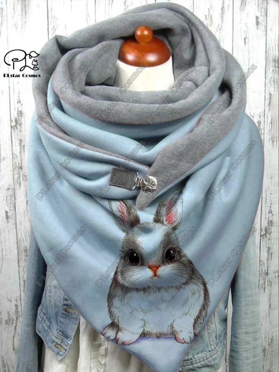 3D printed animal series cute raccoon turtle rabbit pattern warm shawl scarf spring and winter large triangle scarf casual gift