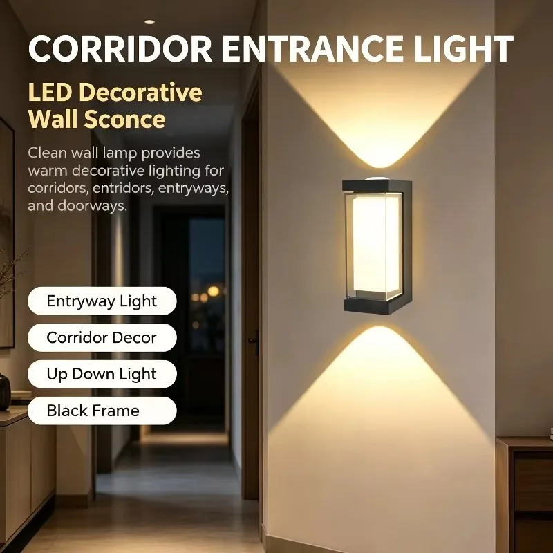 Rectangular LED Wall Sconce Minimalist Black Fixture Warm Outdoor Courtyard Villa Landscape Waterproof Yard Street Lighting