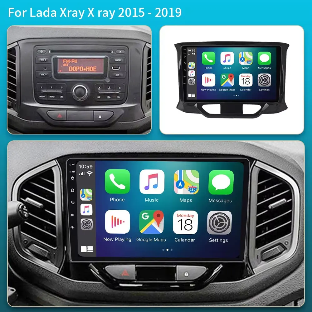 2 DIN Android 16 Car Radio Multimedia Player For Lada X-ray Xray 2015 2016 -2019 GPS Navigation Built In Carplay Auto BT 5G DVD