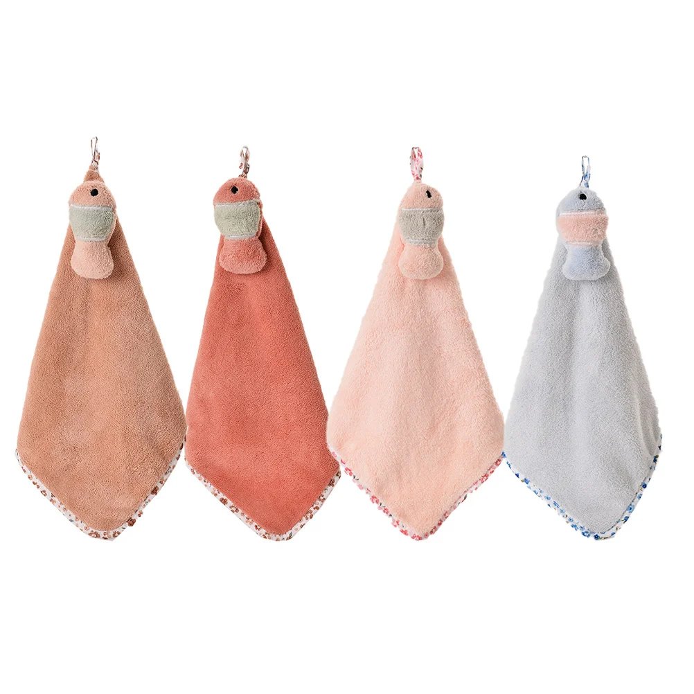 

4Pcs Cartoon Hand Towel Absorbent Water Resistant Soft Touch Comfortable Feel Perfect for Bathroom Kitchen Home Decor Functional