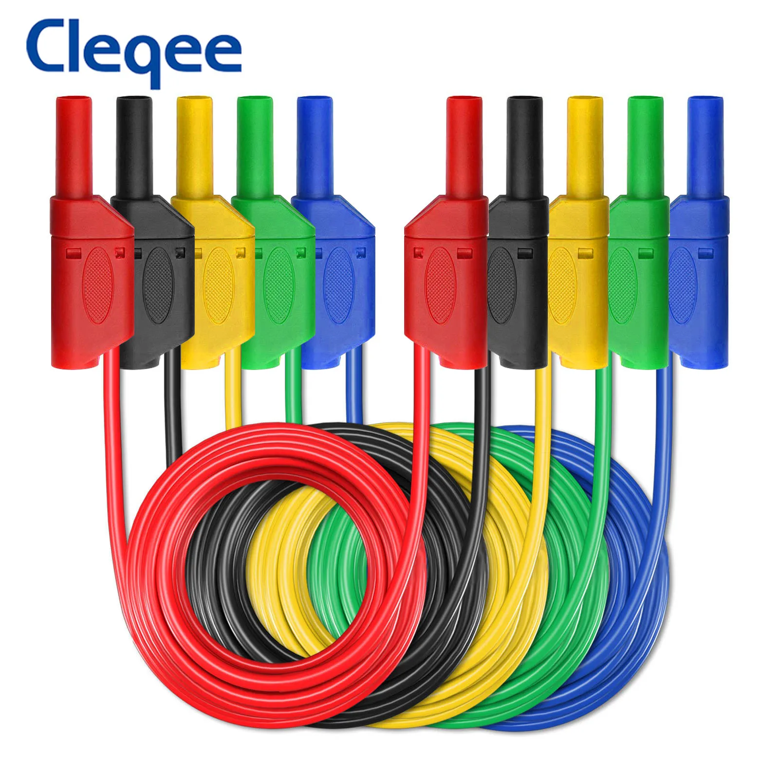 Cleqee P1050 5 sztuk podwójne bezpieczeństwo 4mm wtyczka bananowa typu do układania w stosy multimetr przewody pomiarowe miękki kabel 100cm drut miedziany 1000V