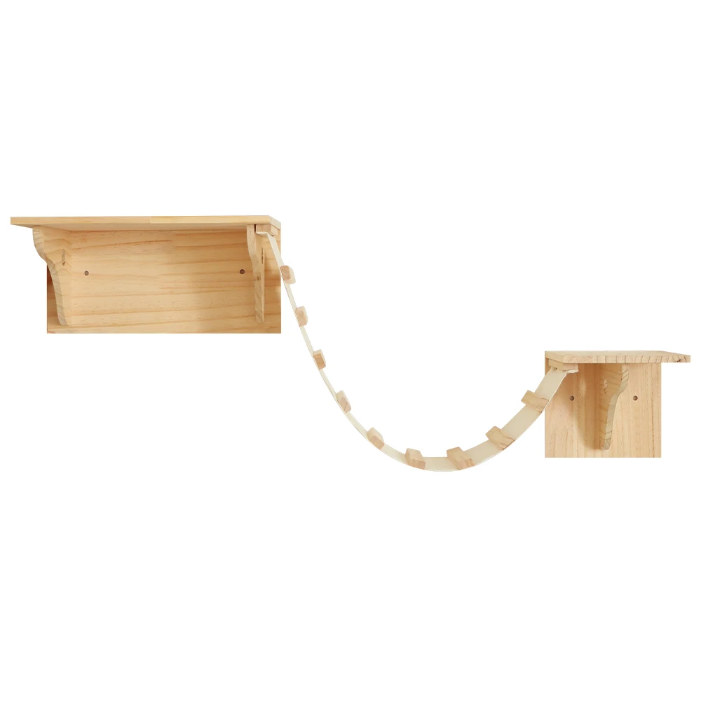 Cat Wall Climbing Shelves Wall-Mounted Furniture Set 2 Shelves with 1 Bridge Ladder for Indoor Cats Tree Tower Bed Accessories view 4