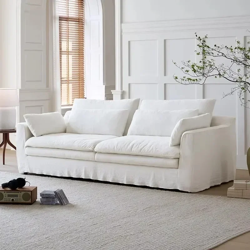 BNew Wabi-Sabi Medieval Cream Fabric Sofa, Straight Removable Washable Retro Couch For Small Living Room Home Furniture