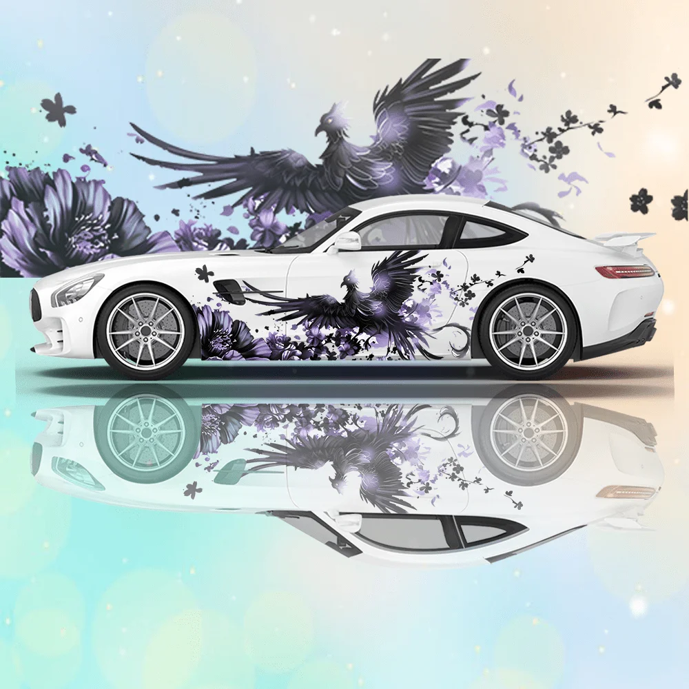 

Purple Phoenix and Flower Car Decals, Full-body Floral Decoration Covering Scratches, Waterproof Car Decals Car Vinyl Wraps