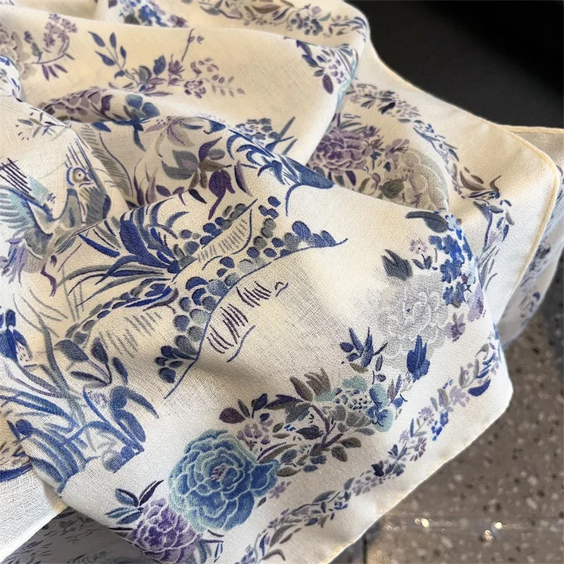 New Spring Women Cotton Scarf Beach Hijab Shawls and Wraps 2024 Luxury Brand Flower Female Foulard Echarpe Designer Bandana