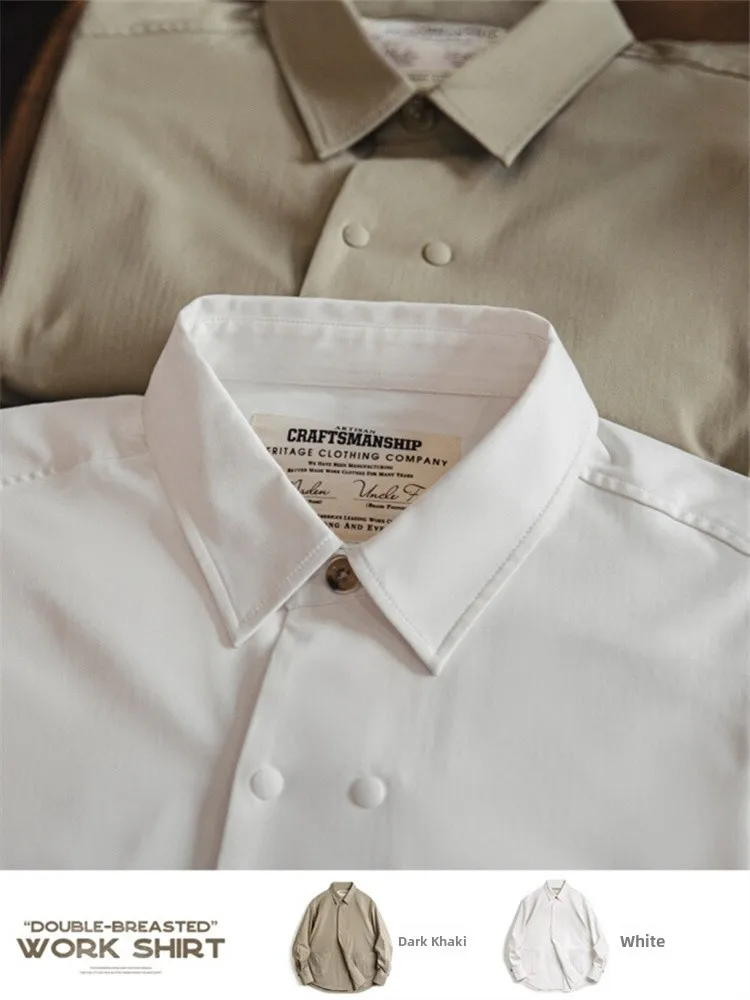 

Maden American Sle Long Sve Casual irt Men's Double Buttoned Collar Commute White irt Autumn Season Versatile Workwear