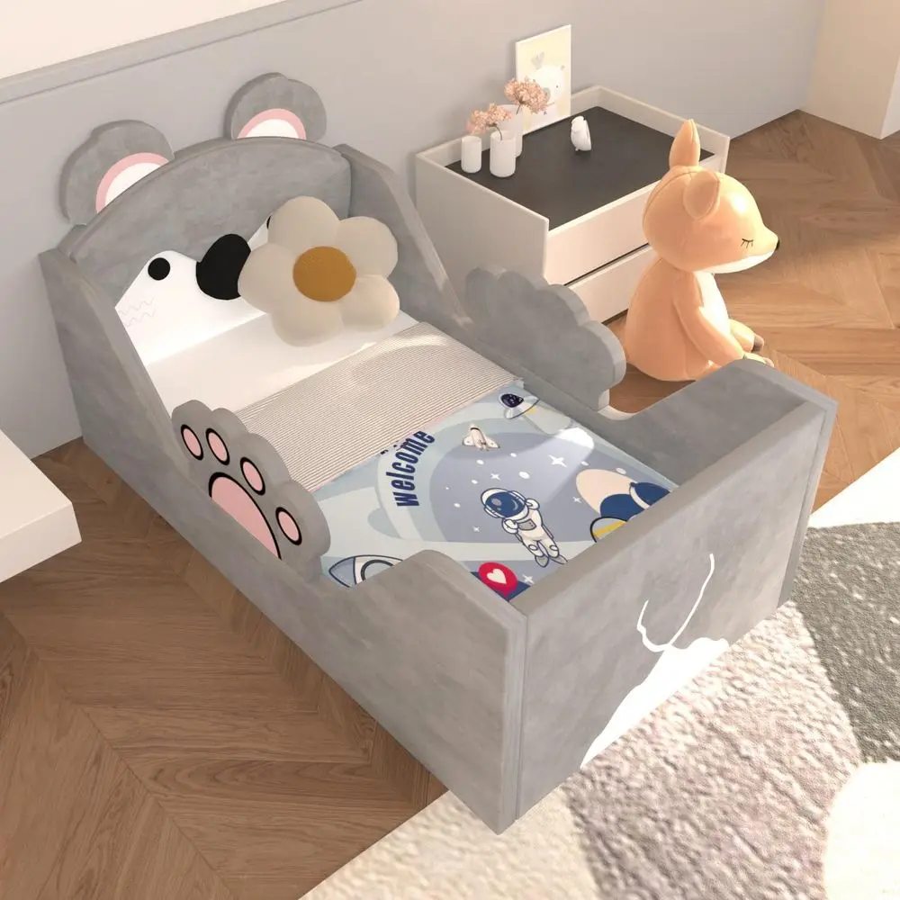 

Child Bed with Extra Safety, Standard Crib Size, Animal Toddler Beds, Certified Fabric, Toddler Floor Beds (Koala)