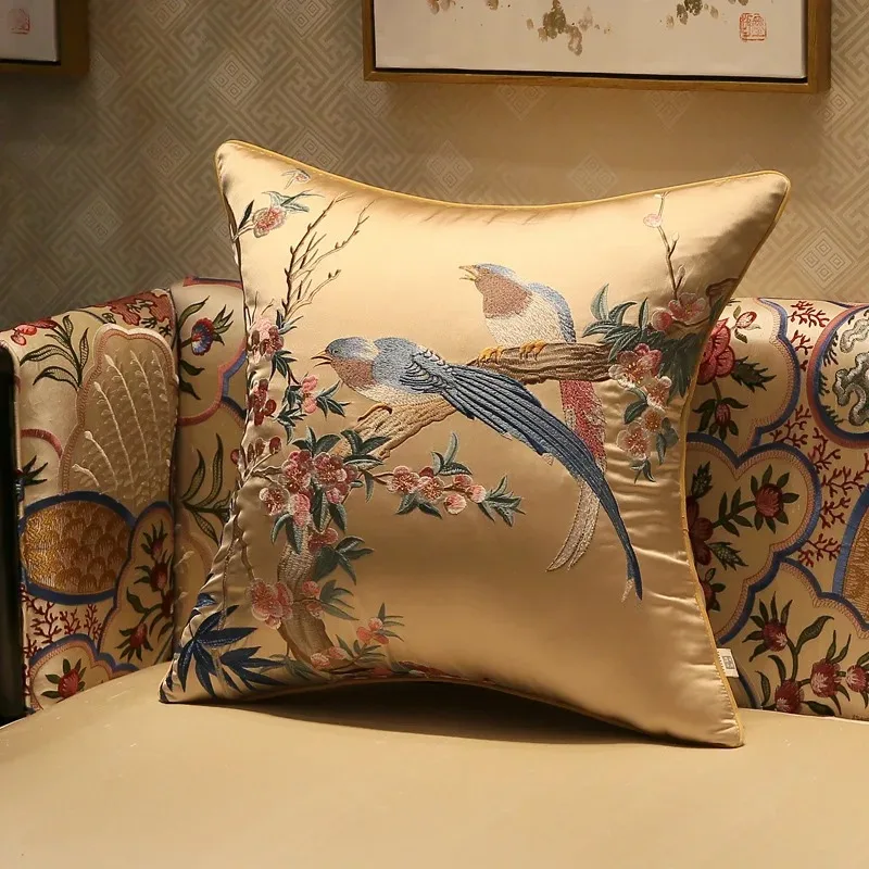Everbright Store  Throw Pillow Living Room Mahogany Sofa Removable and Washable Pillowcase with Core Backrest Pad Chinese Style