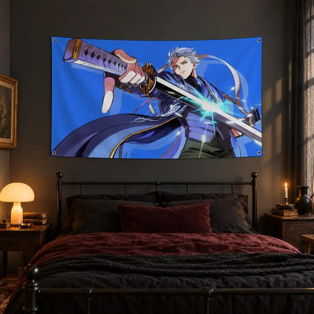 Game Devil May Cry Vergil Flags Fabric Pennant Banner, Apt Wall Decor, Living Corner, Bedroom, Studio, E-sports Room