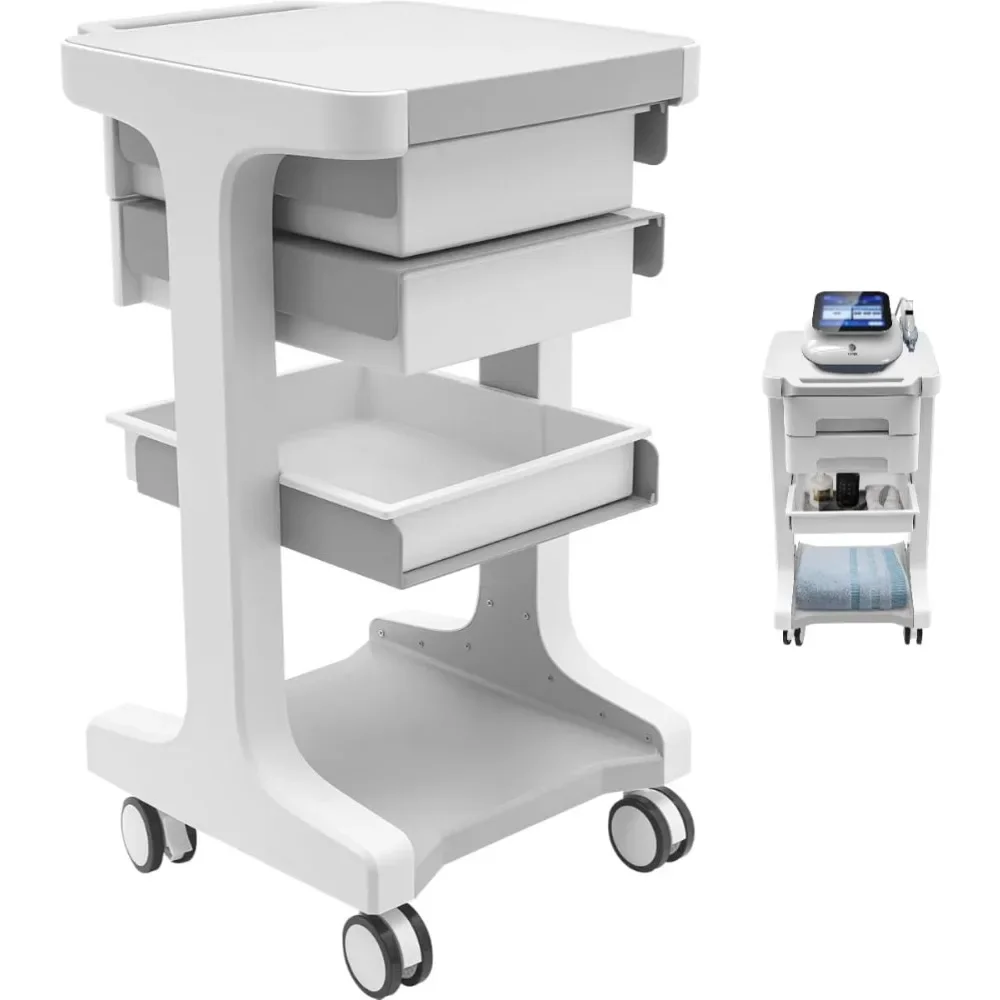 

Professional 3-Tier 2-Drawer Salon Trolley Cart with Wheels Utility Cart with Drawers Mobile Storage Cart, Max 50kg/110lb Load