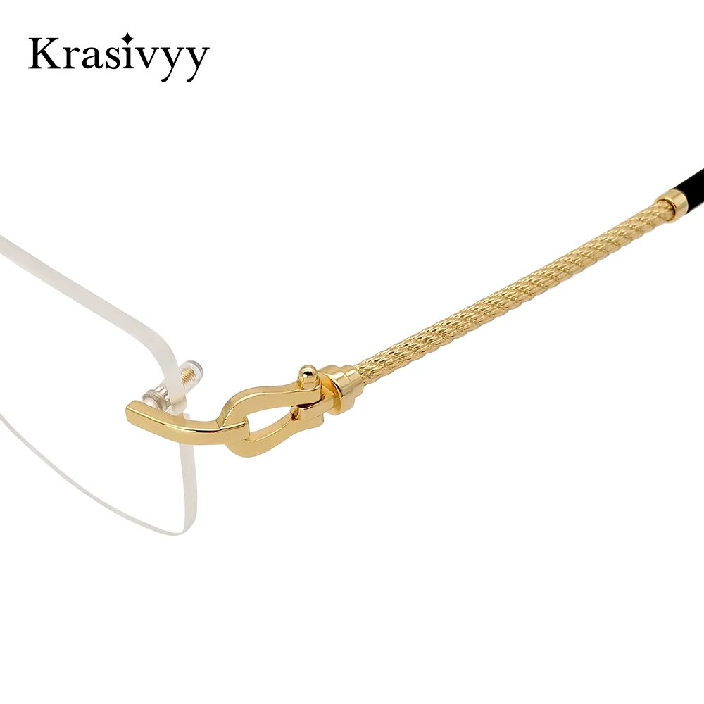 Krasivyy Rimless กรอบแว่นตาผู้ชายไทเทเนียมสแควร์ Ultralight ฝรั่งเศสแว่นตาชายคุณภาพสูงแว่นตา