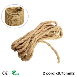 LED Lighting Textile Cable 2 Core 0.75mm² Electric Line Linen Twisted Textile Copper Sheathed Fabric Cable Power Cable for DIY