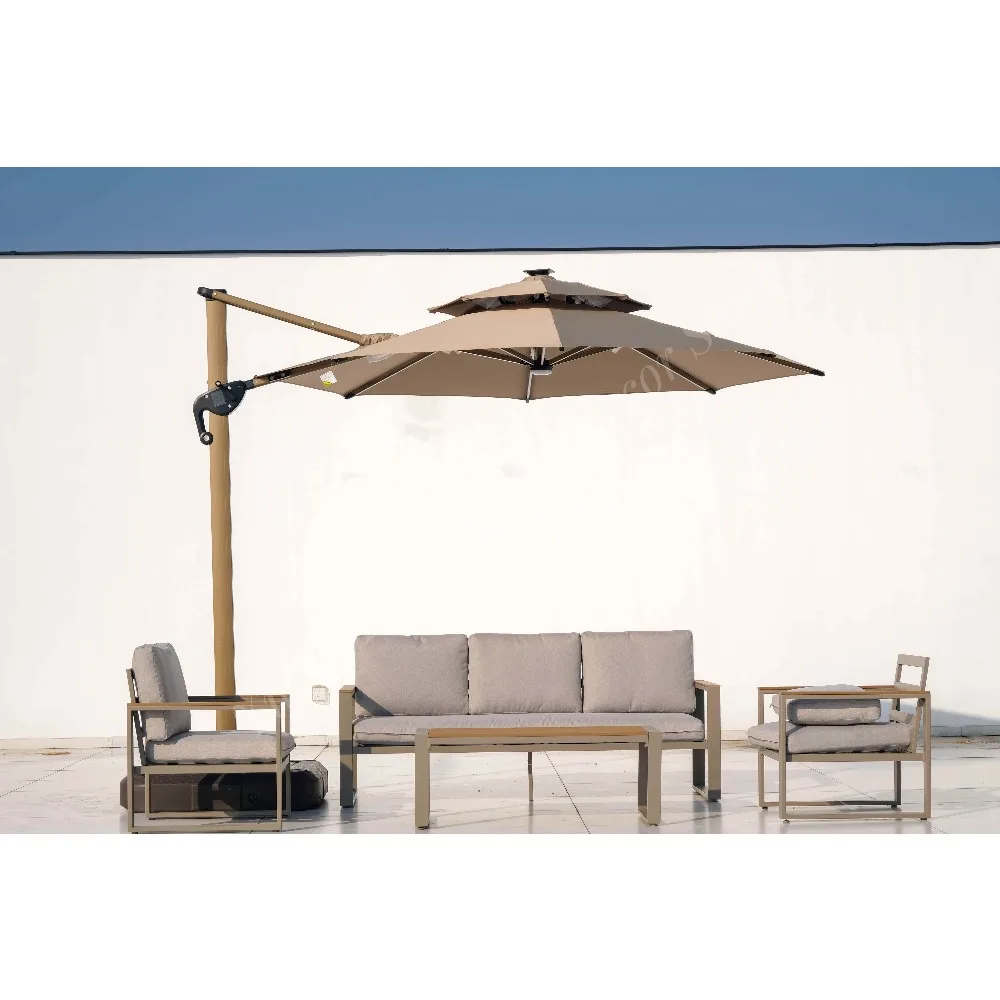 Modern Aluminum Double Rod Roman Sun Umbrella Colorful Modern Design Outdoor Square