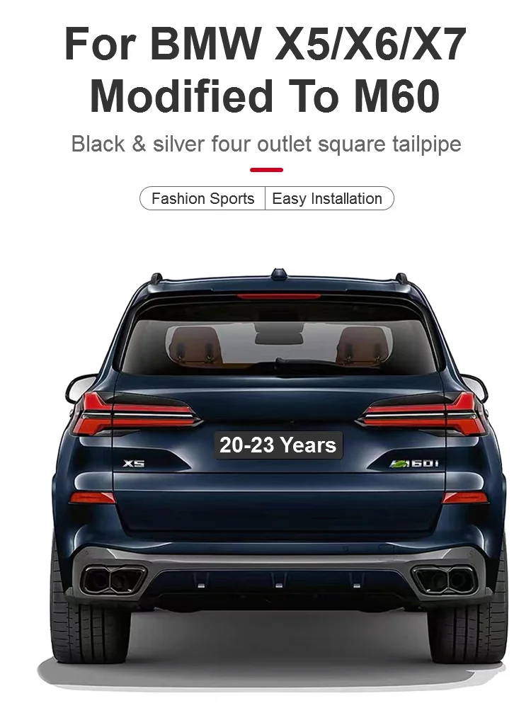 Auspuff-Endrohrspitze für BMW G05 X5/G06 X6/G07 X7 2020–2025, Upgrade auf M60i Style Square Black Schalldämpferspitze-Auspuffanlage