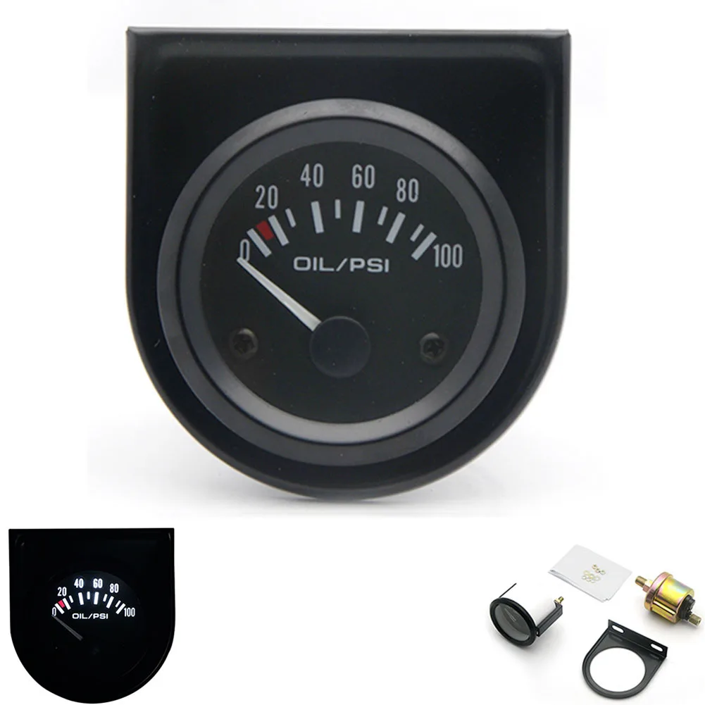 1 Juego de Medidor de Presión de Aceite de 52 mm para Automóviles, Camiones y Autocaravanas de 12 V, con Escala de 0 a 100 PSI y Tamaño Compacto